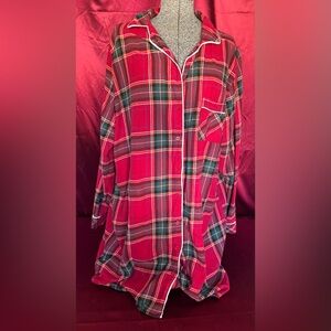 Liz Claiborne Red and Green Plaid Sleep Shirt
